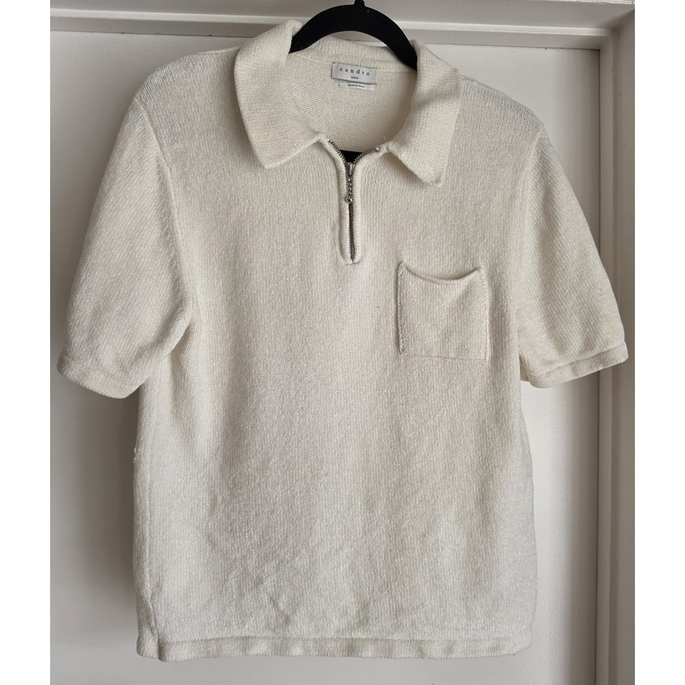 Sandro‎ Women's Polo Shirt Cream Wool Blend Made in Italy